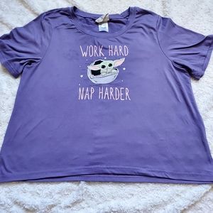 Star Wars Baby Yoda Comfy Purple Sleep top "Work Hard Nap Harder" Large